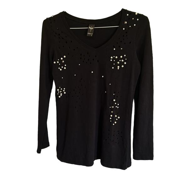 ZARGA women’s size small Black long sleeved long tailed top, with pearls. - Picture 2 of 10